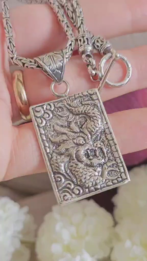 BA SUARTI 925 Sterling Silver Dragon Pendant Necklace 18" Heavy 38.27g