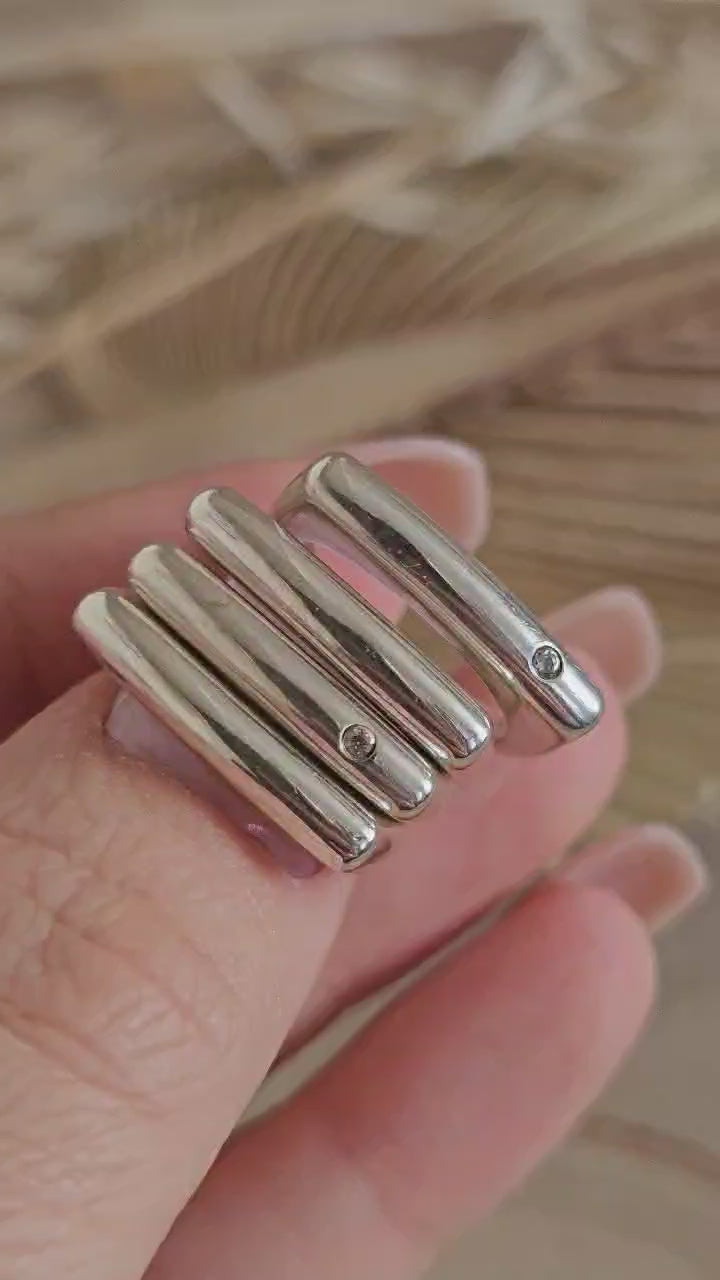 925 Sterling Silver 4 Band Articulated Statement Ring  Size M 1/2 22.11g