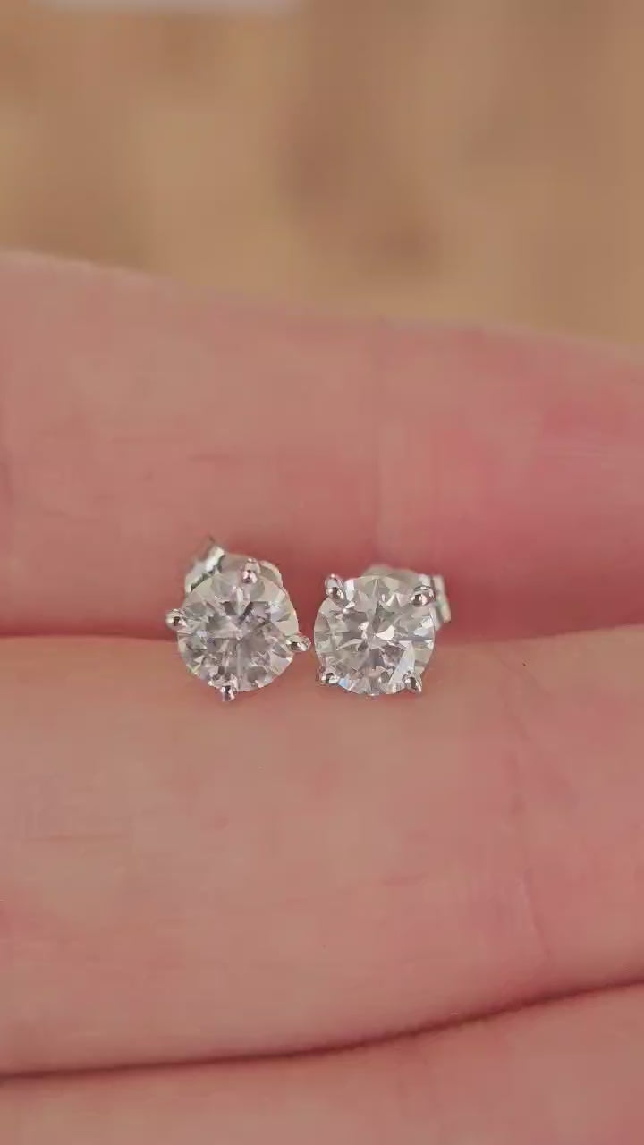 Natural Diamond Stud Earrings 14ct White Gold 1.01ctw GCI Cert Butterfly Back