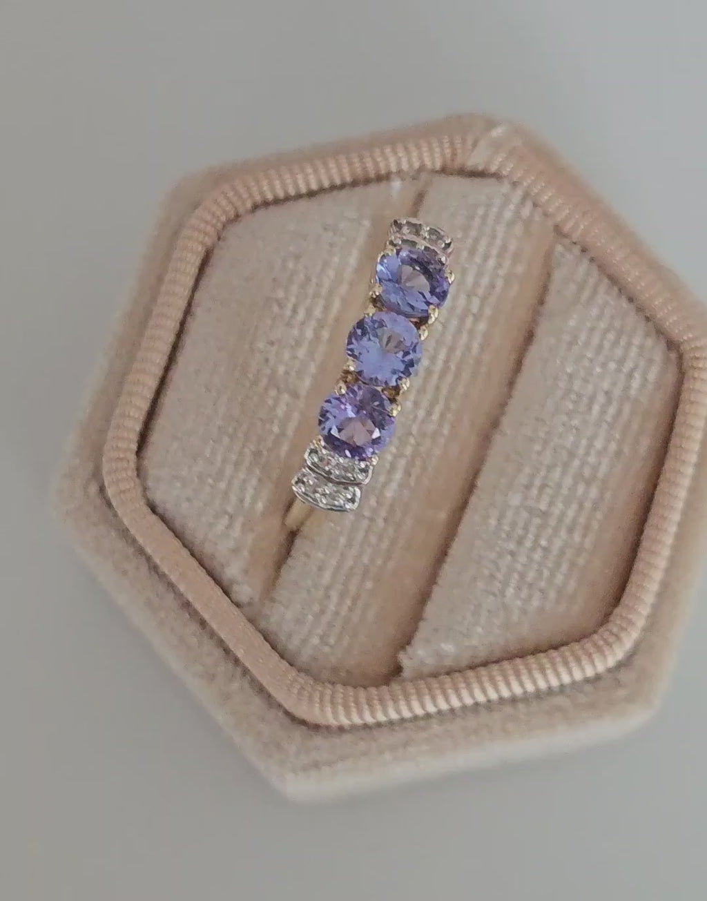10ct Yellow Gold Natural Tanzanite & Zircon Trilogy Ring | Size UK P 1/2 (US 8) | 2.45g