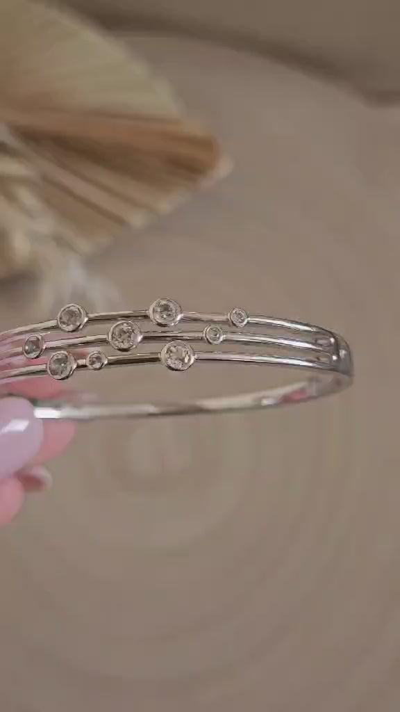 Hot Diamonds 925 Sterling Silver White Topaz Diamond Statement Bangle 6.75"