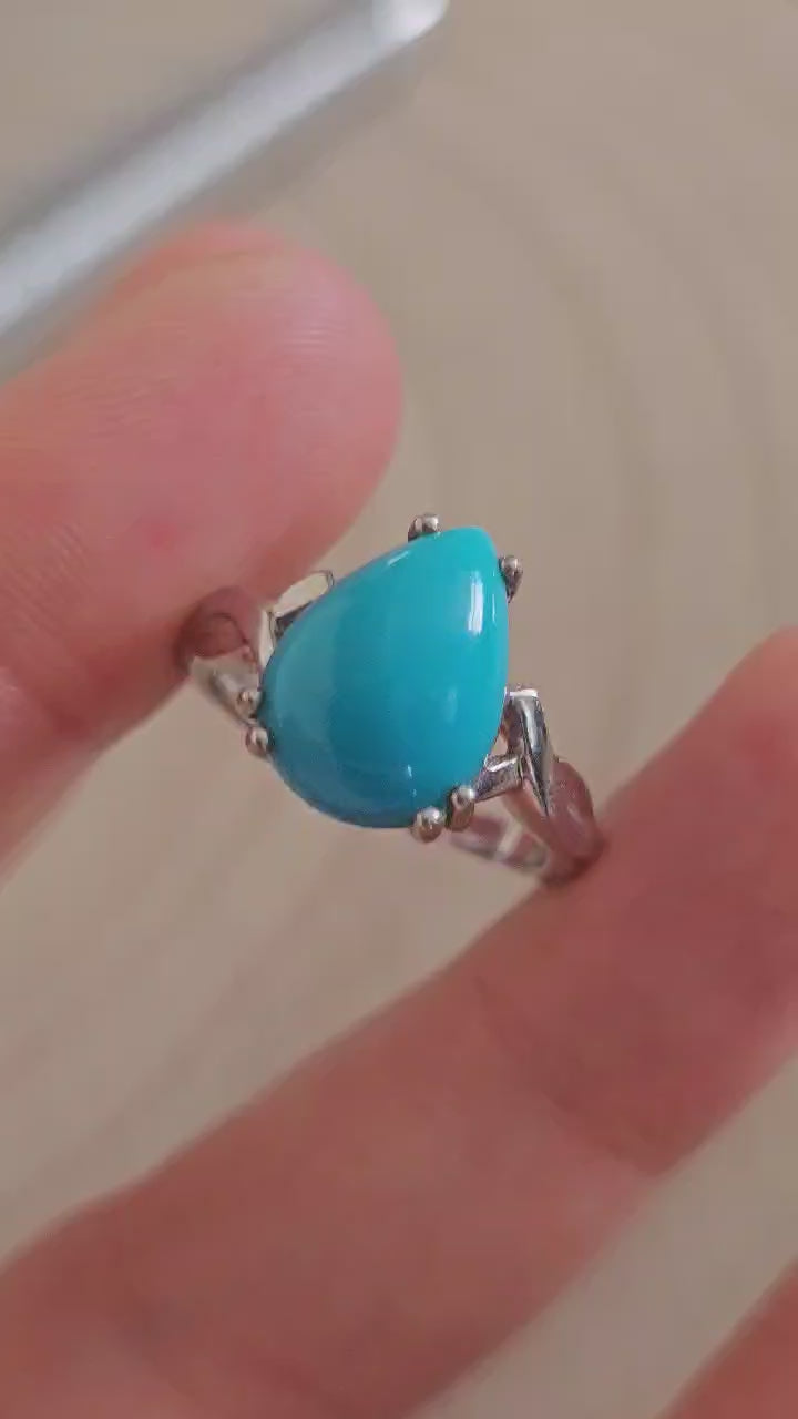 925 Sterling Silver Sleeping Beauty Turquoise Pear Ring Size P 1/2 4.47g
