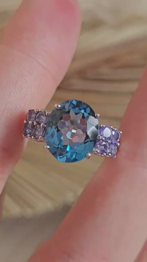 Sterling Silver Swiss Blue Topaz Tanzanite Cluster Ring Size N 4.64g