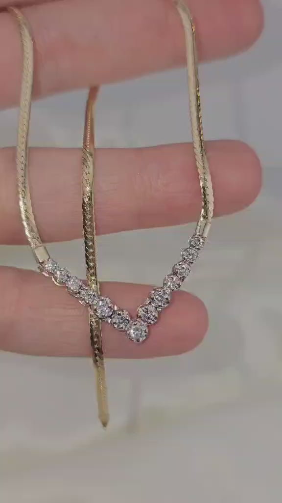 9ct Yellow Gold & 1.00ct Natural Diamond Chevron Necklace – 17.5"