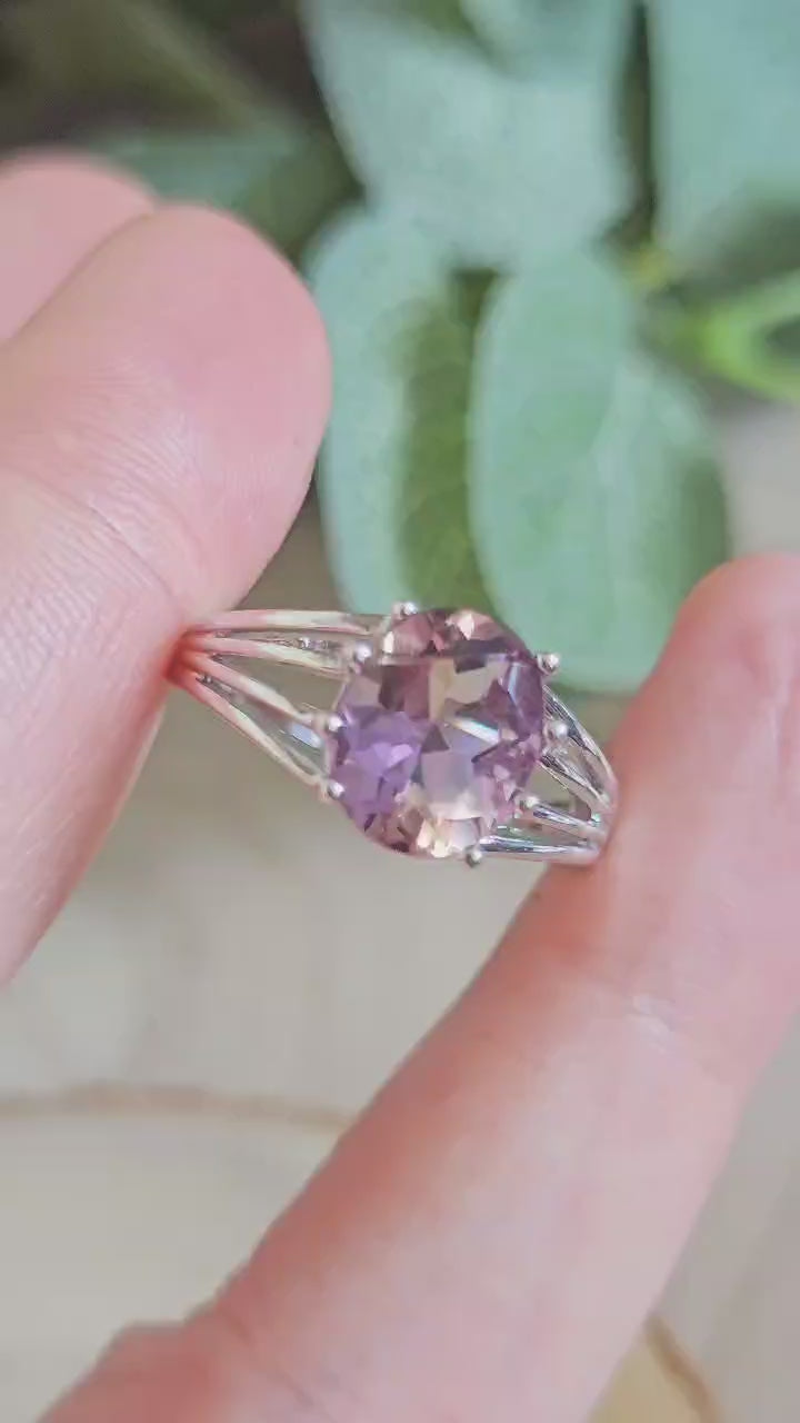925 Sterling Silver Ametrine Oval Gemstone Ring Size R 1/2 TGGC 4.07g