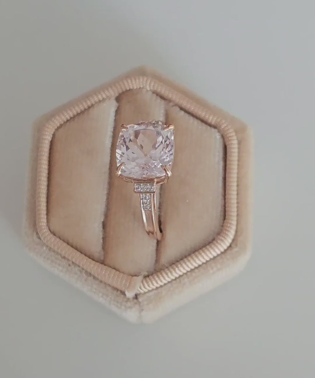 9ct Rose Gold Natural Pink Kunzite  Ring | Size P 1/2 | 3.55g