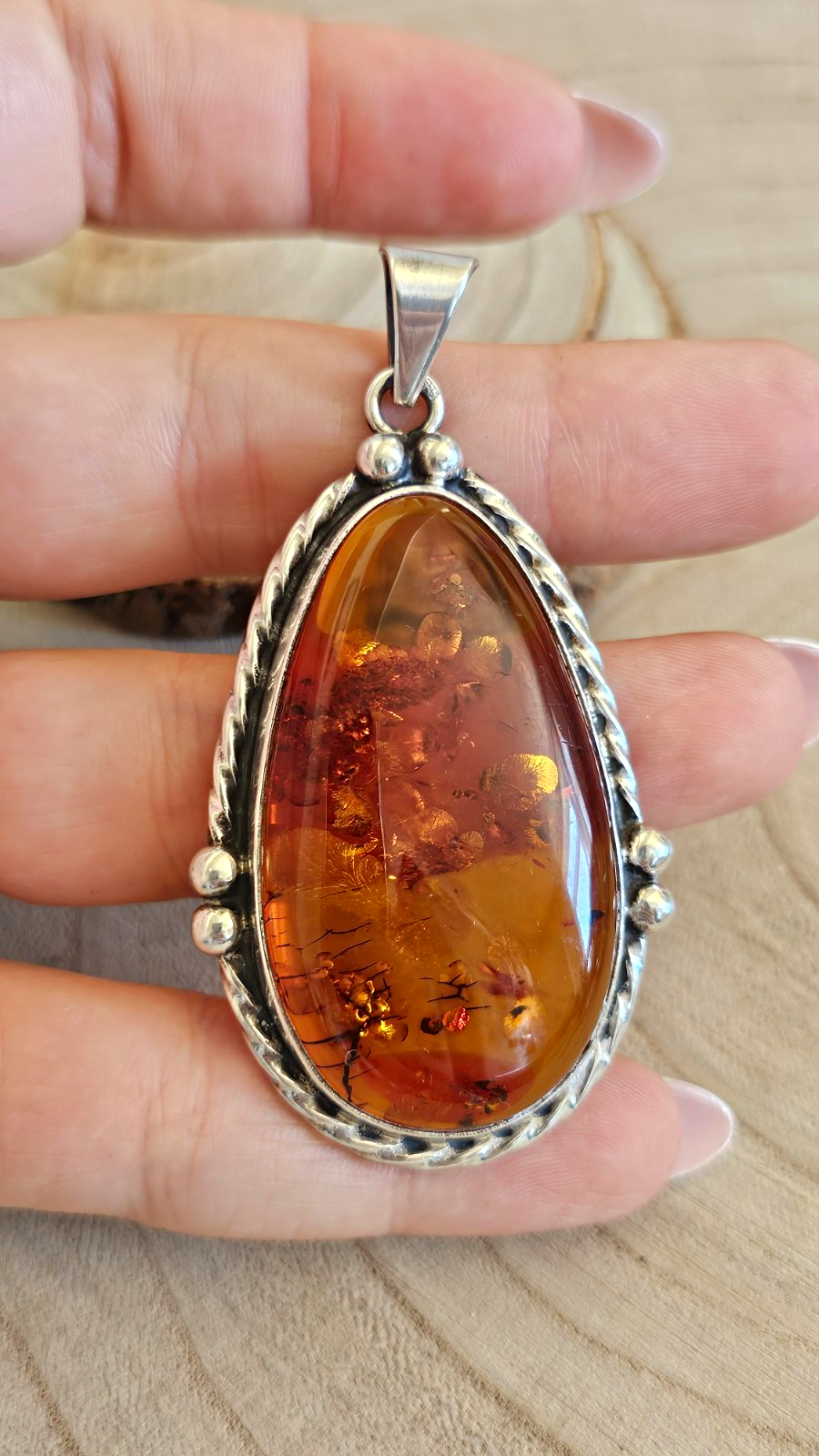 Large 925 Sterling Silver Amber Teardrop Pendant 20.50g 68.36mm