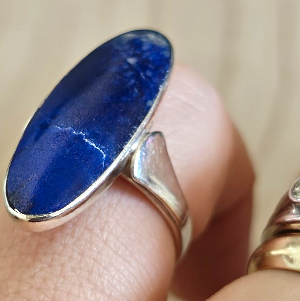 Vintage 925 Sterling Silver Sodalite Statement Ring Blue Gemstone Size O 1/2