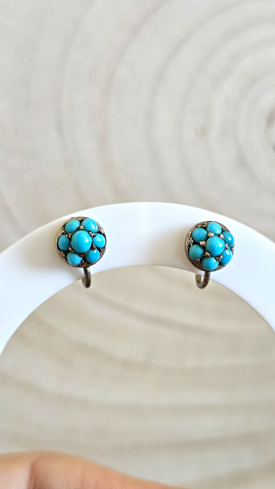 Antique 800 Silver Turquoise Cluster Screw Back Earrings 2.59g