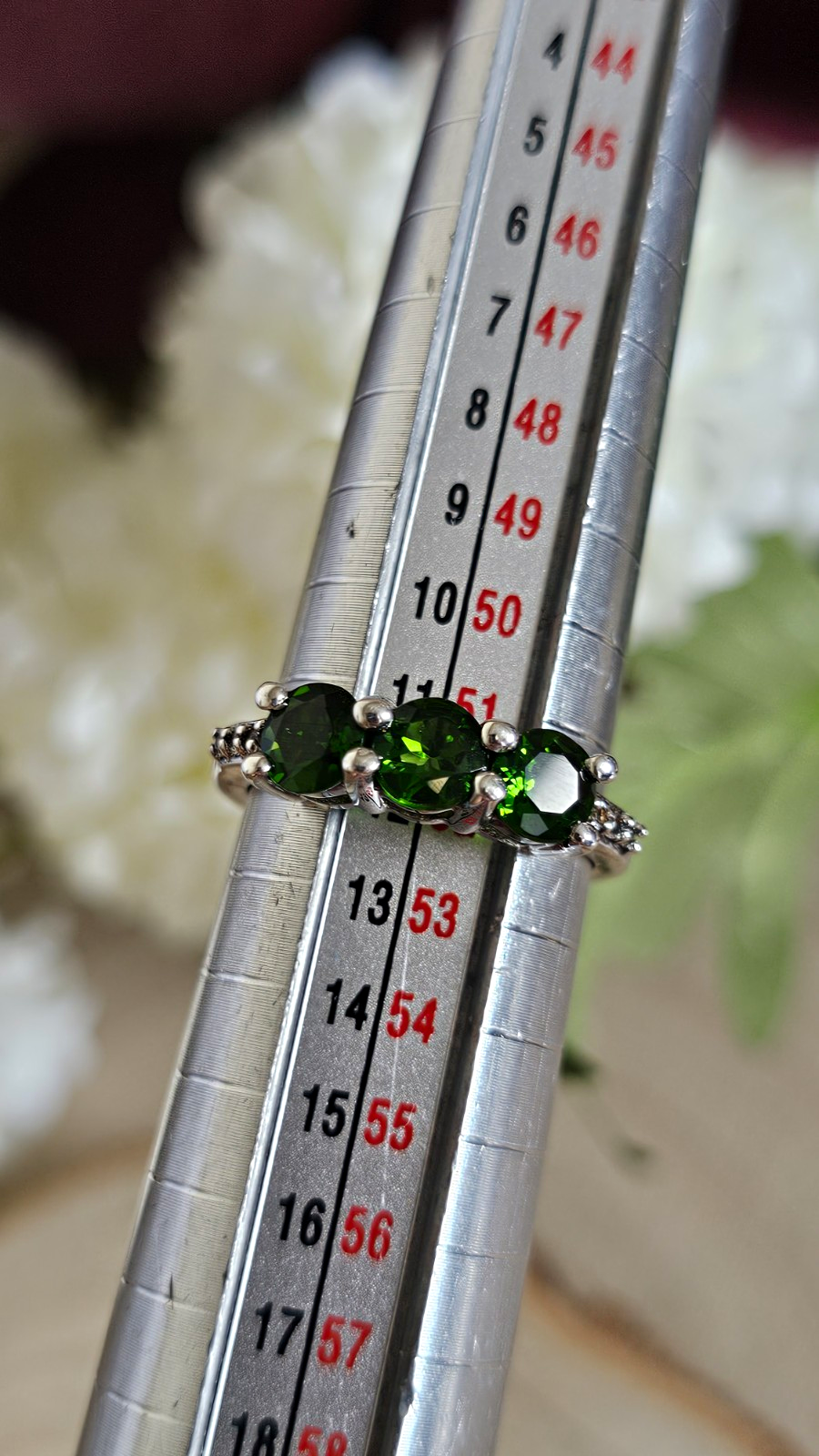 925 Sterling Silver Chrome Diopside Trilogy Ring Size L 1/2 TGGC 2.56g