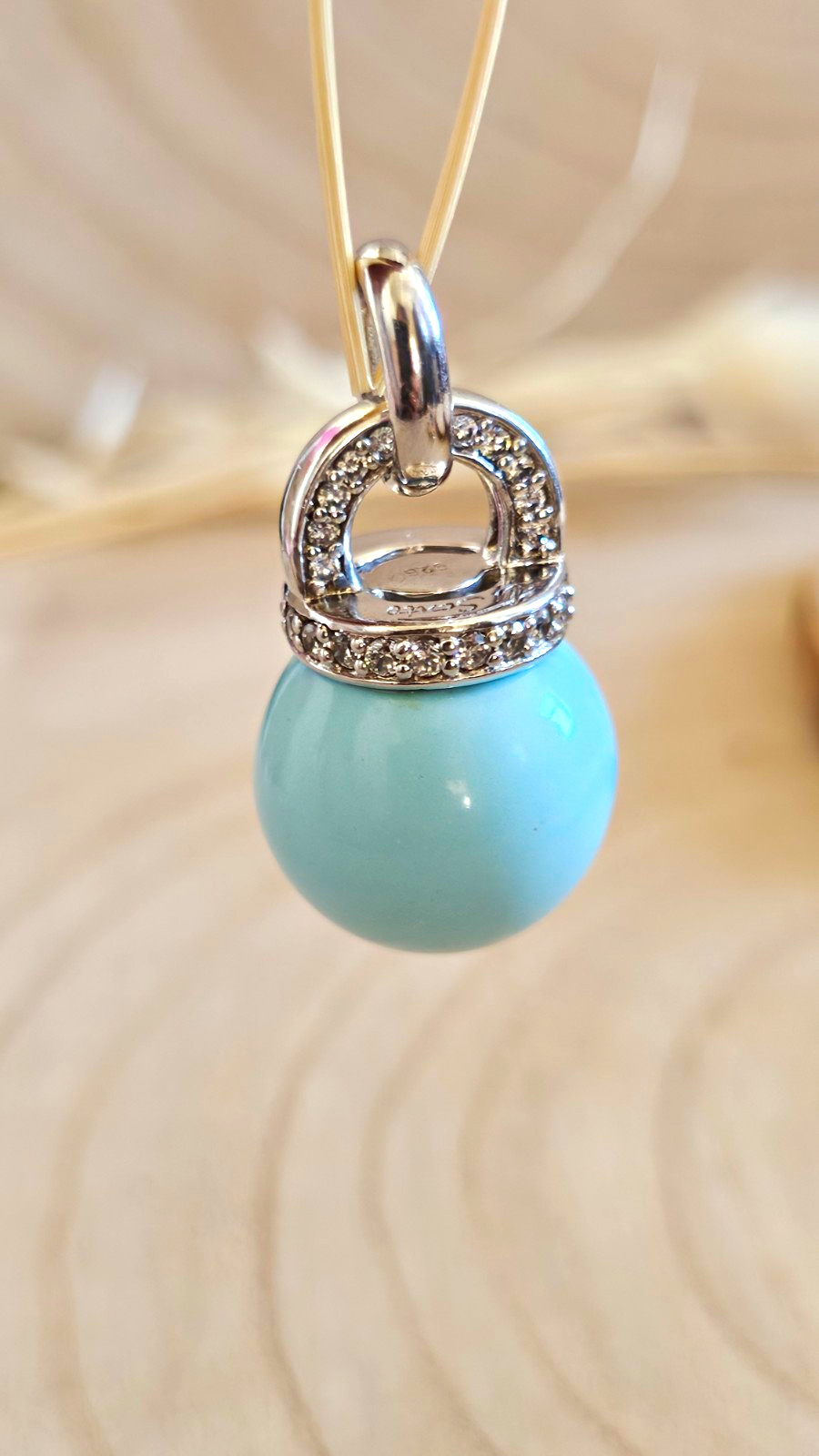 TI SENTO Milano 925 Sterling Silver Aqua Blue Ball Pendant CZ Signed