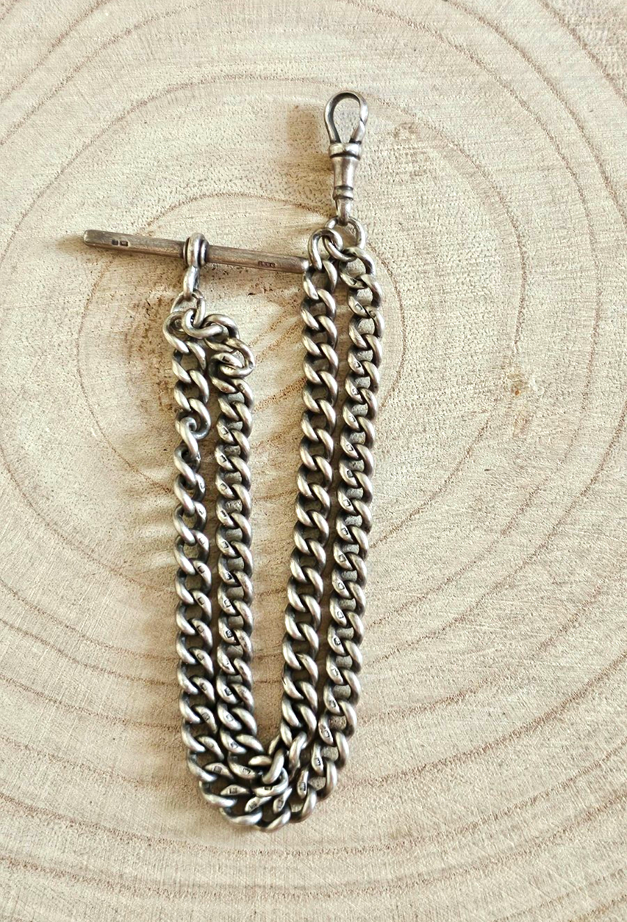 Antique HB&S Sterling Silver Albert Watch Chain Bracelet 35.11g 8.4" Hallmarked