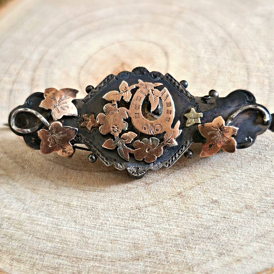 Antique 1897 Sterling Silver Floral Horseshoe Brooch Fully Hallmarked Victorian
