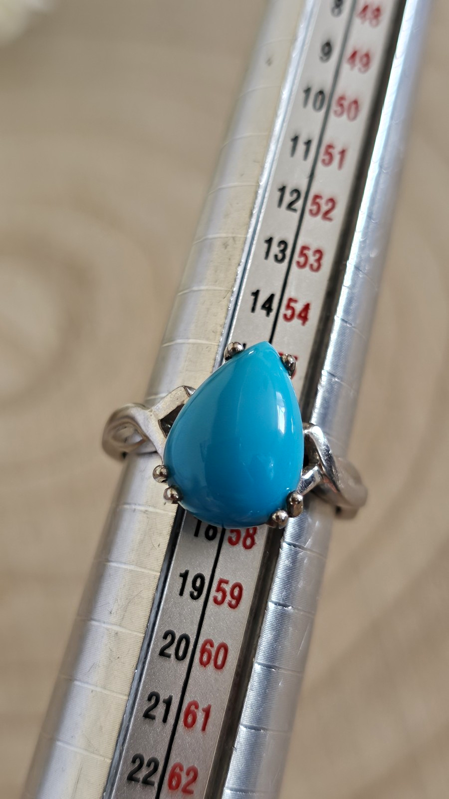 925 Sterling Silver Sleeping Beauty Turquoise Pear Ring Size P 1/2 4.47g