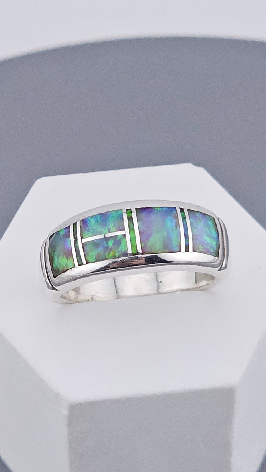 sterling silver 925 ring hallmarked and set with natural colourfull opal
